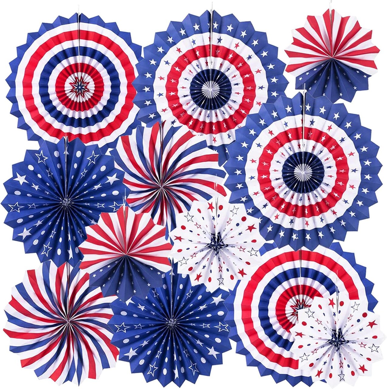 4th of July Patriotic Decorations 12PCS Hanging Paper Fan for USA Patriotic Decorations Independence Day Memorial Day American Theme Party Veterans Birthday Decor Supplies